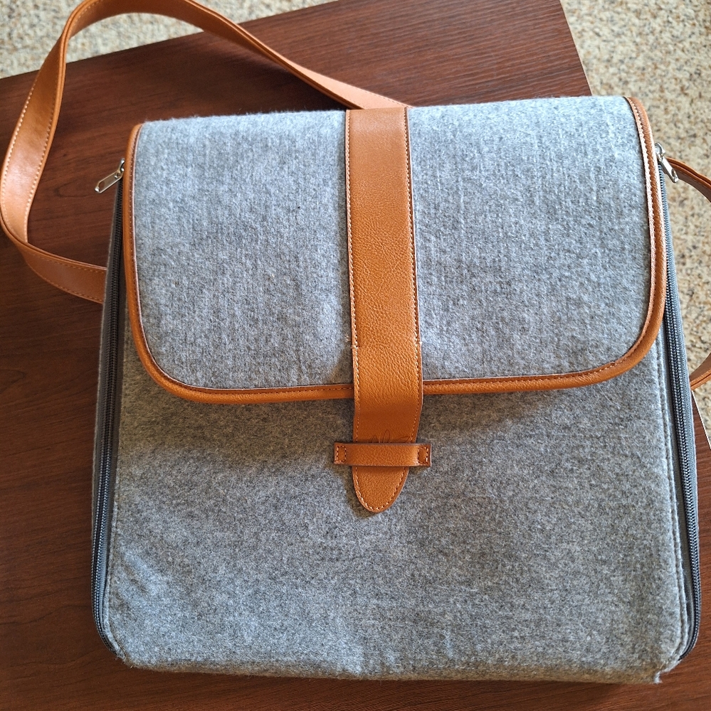 Nutralite Minimalist Gray and Tan Laptop Bag with Leather Accents Like New